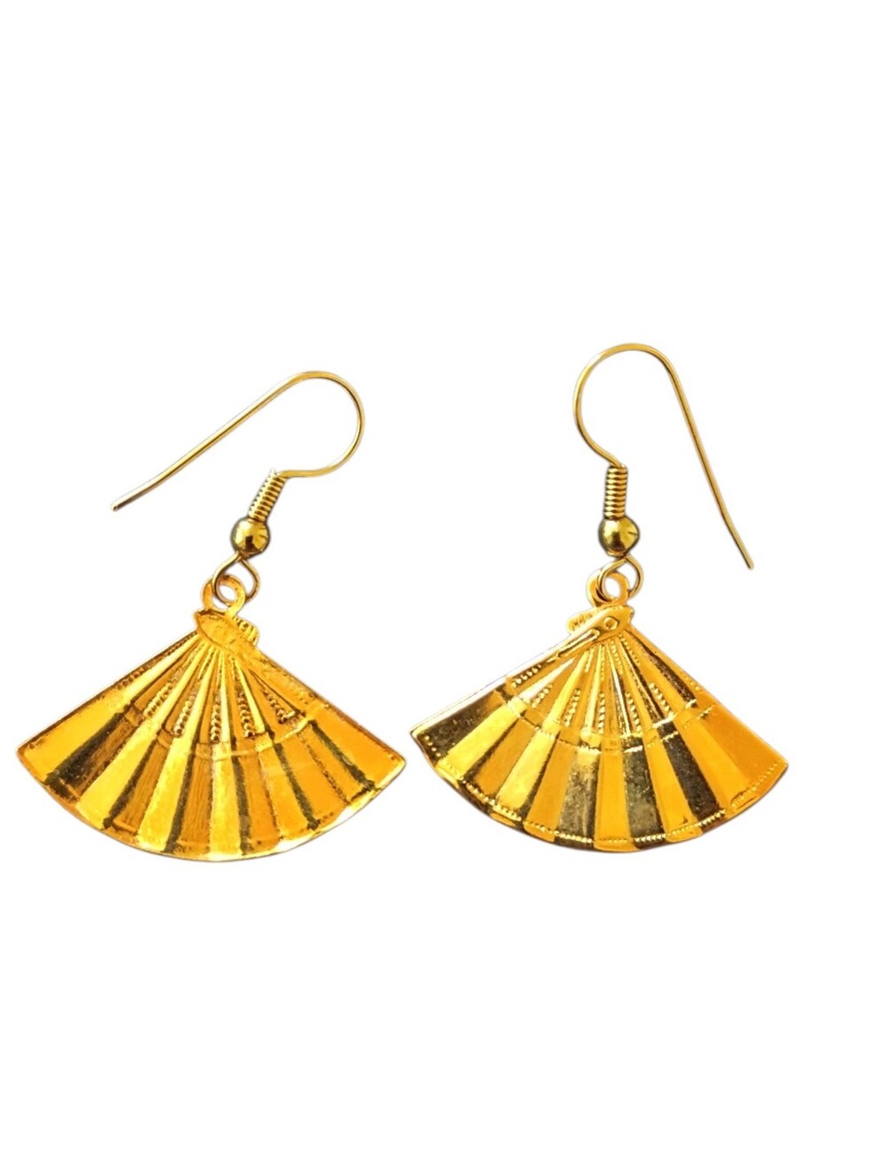 Fan Earrings Gold Tone Dangle Drop Fashion Statement Jewelry